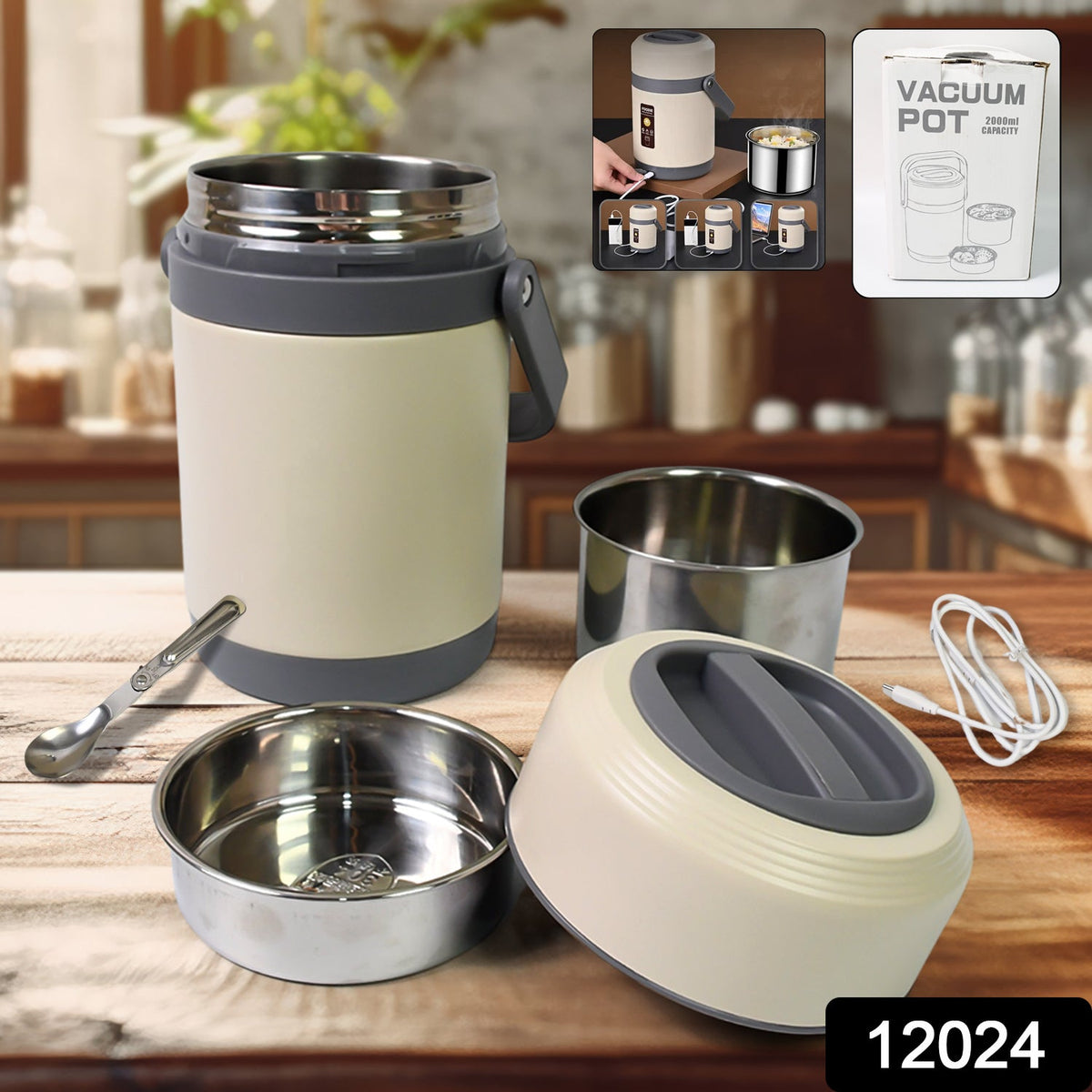 Electric Heated Lunch Box – 2L Stainless Steel – side view