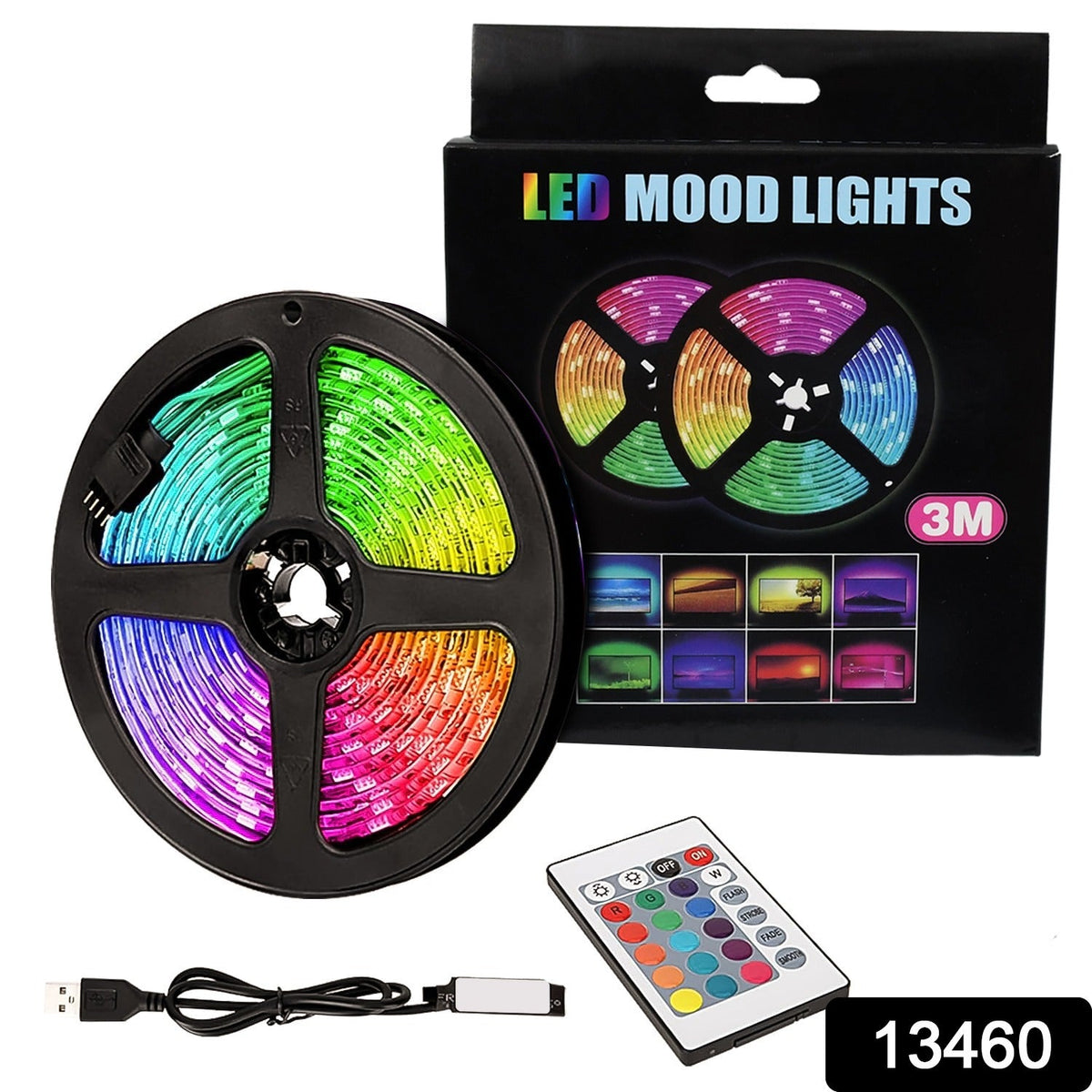 RGB LED Strip Lights – 3M Multi-Colour USB with Remote – side view