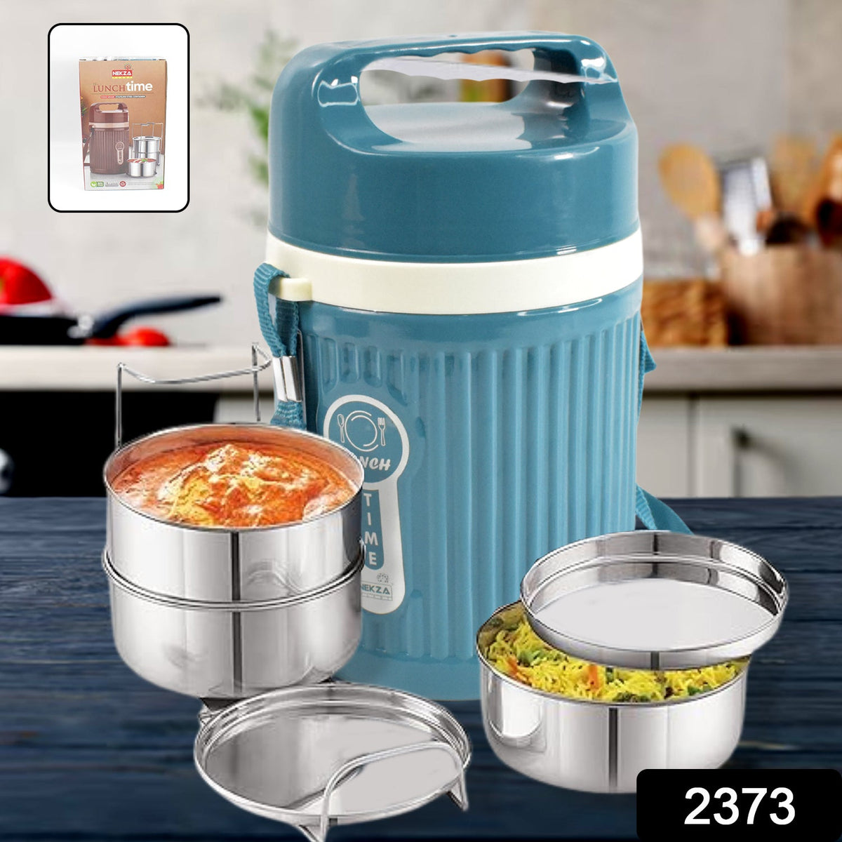 Insulated Stainless Steel Tiffin – 3 Compartment Leakproof – side view
