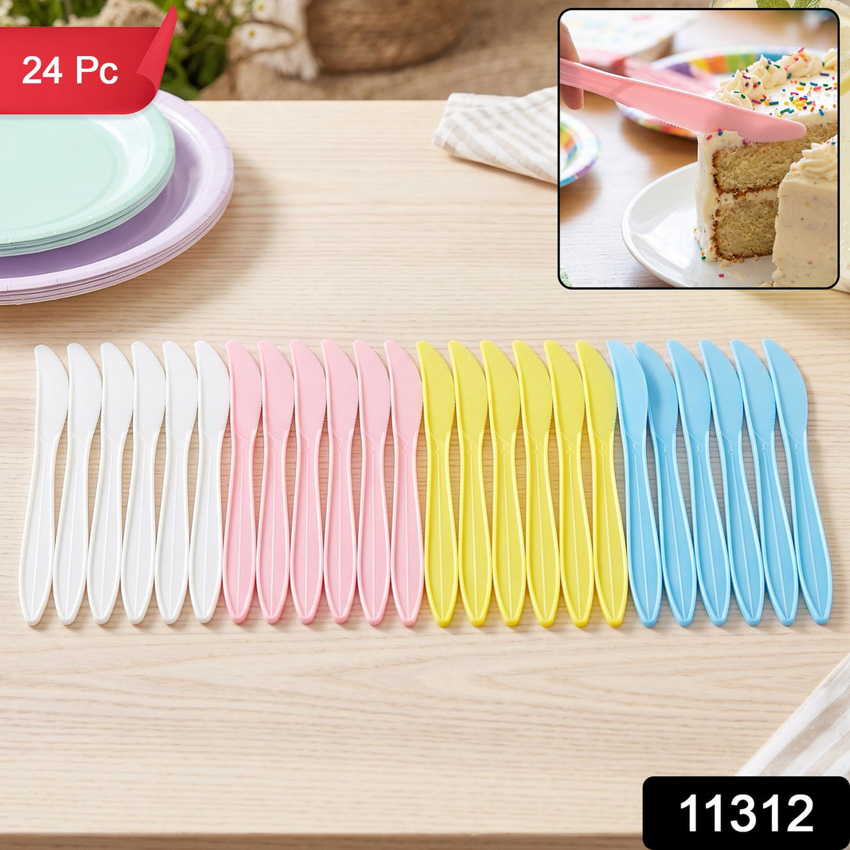 Reusable Multicolor Plastic Dessert Knife set – side view