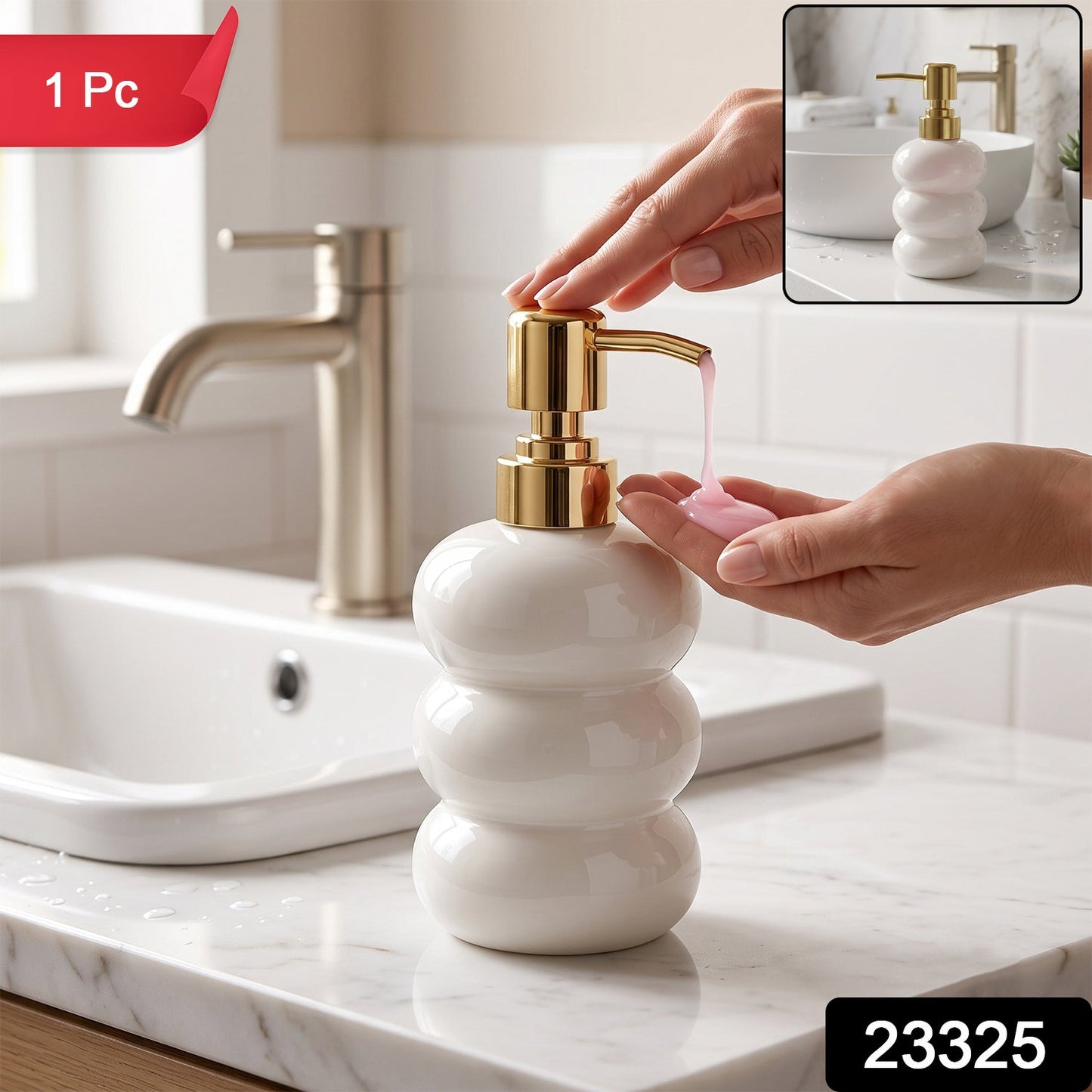 Refillable glass soap dispenser with gold pump for bathroom
