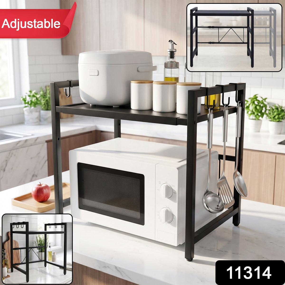 Adjustable Microwave Oven Storage Rack Metal Kitchen Shelf – side view