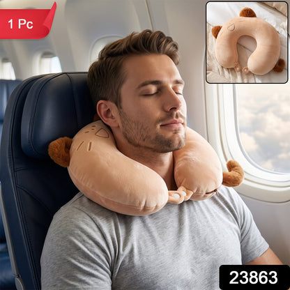 Cute cat plush neck pillow with ears for travel comfort