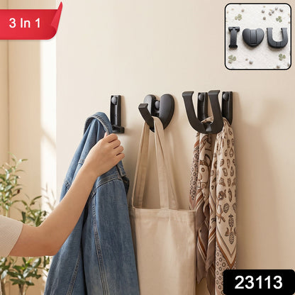 Set of 3 strong adhesive wall hooks for coats and towels
