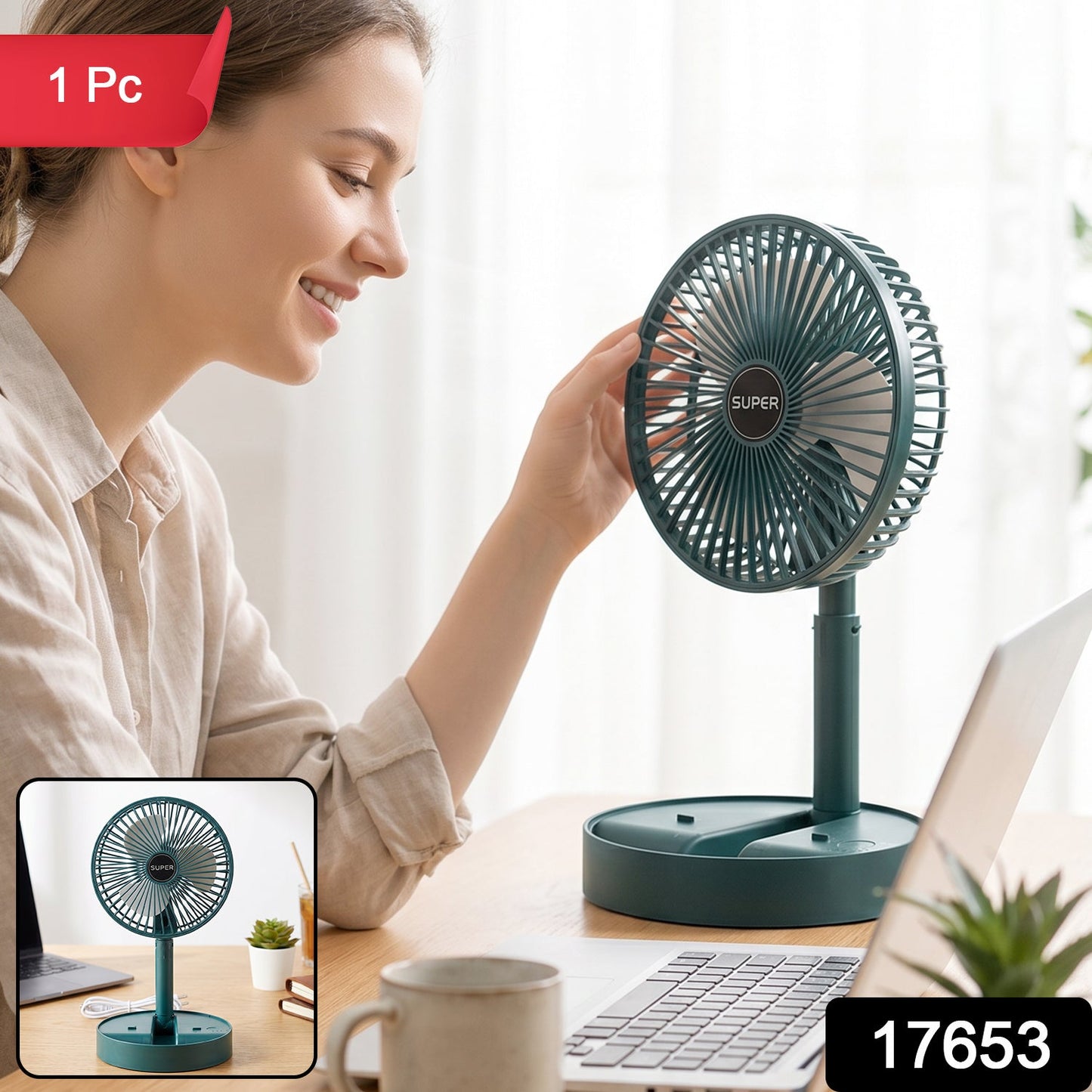 USB desk fan with adjustable height for personal cooling