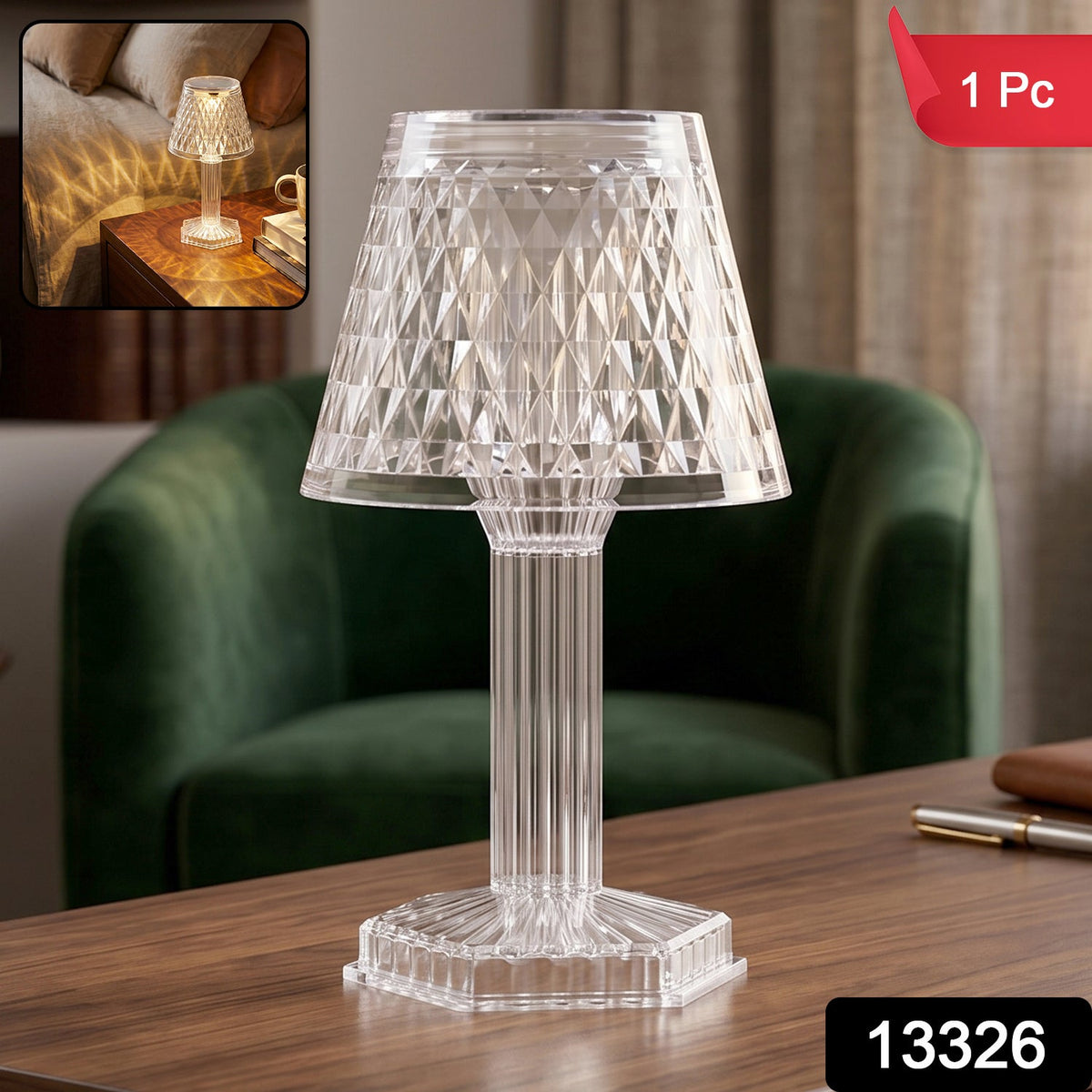 Crystal Table Lamp – Cup Shape LED Bedside Light – side view