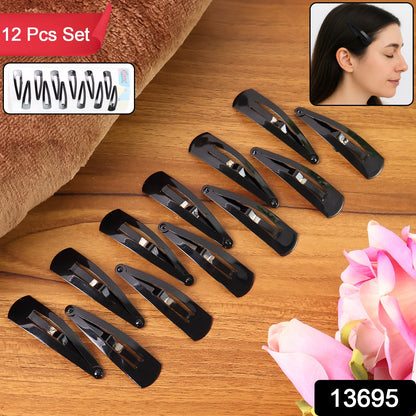 Metal Tik Tak Hair Clips – 12 pc Matt Black set – side view