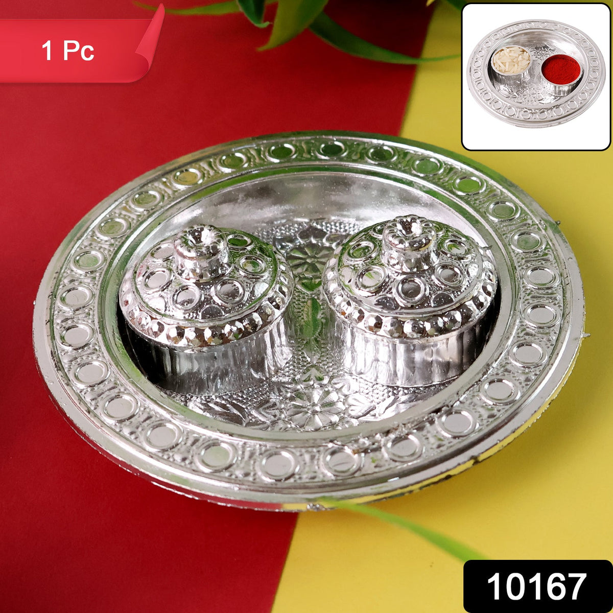 Kumkum Thali Holder – Small Round Puja Plate – side view