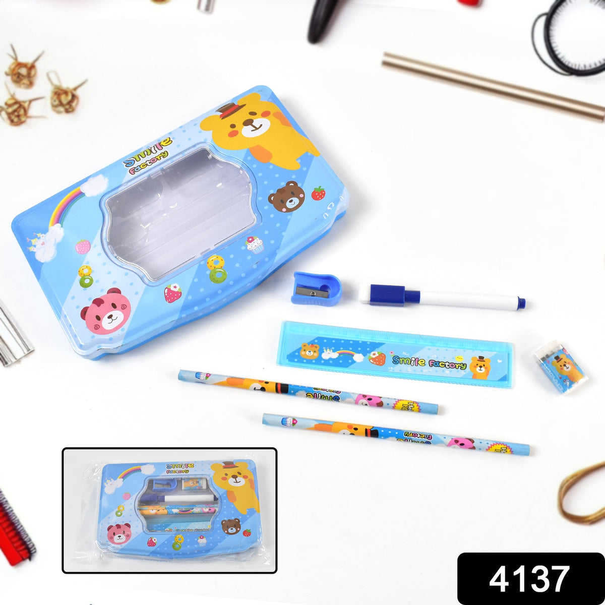 Kids Metal Compass Box set – Durable 6 pc Stationery – side view