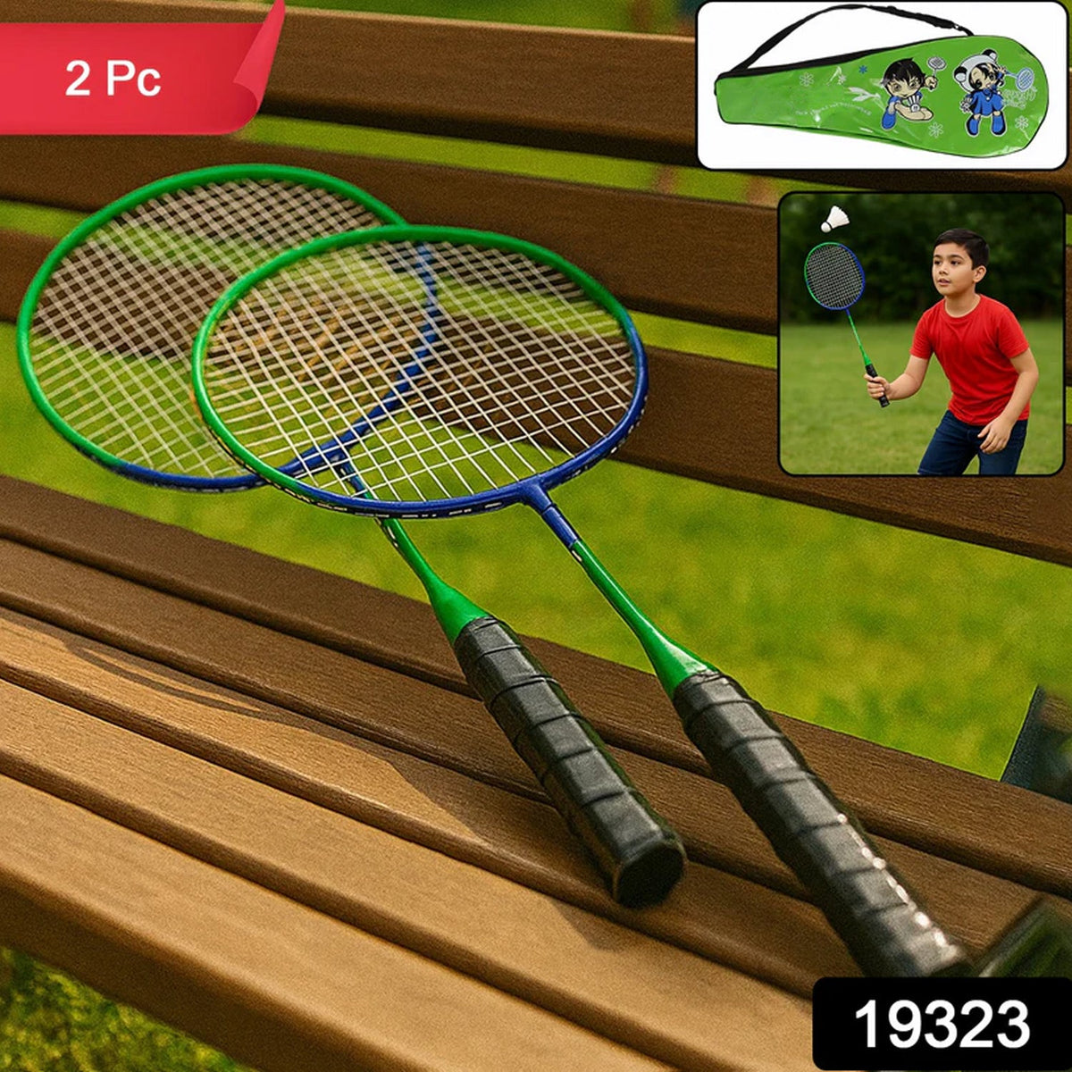 Kids Badminton Racket set – Lightweight with Carry Bag – side view
