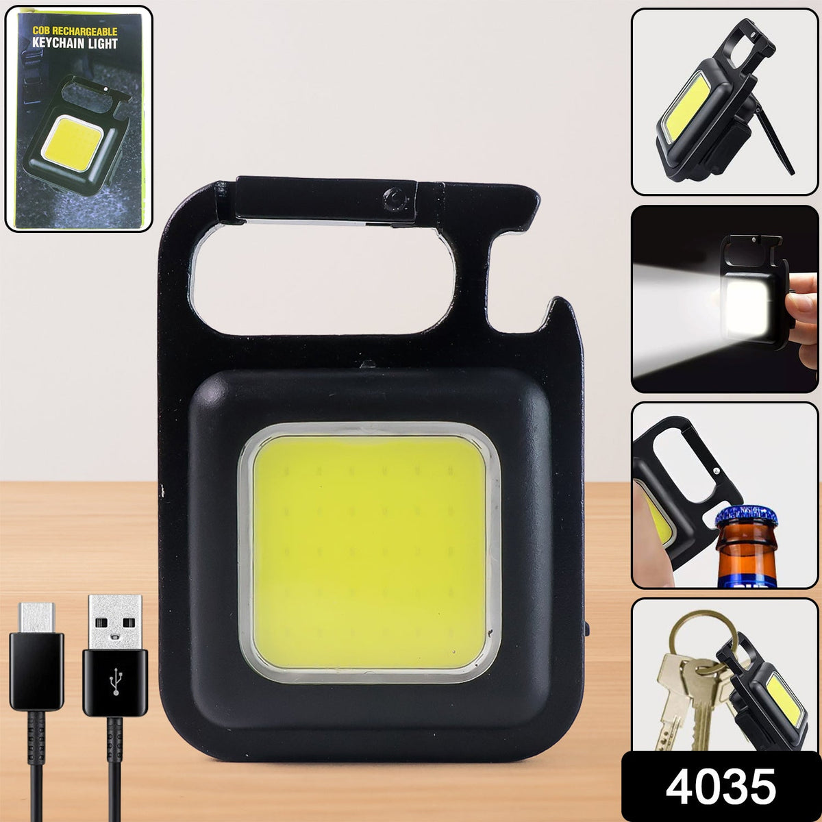 Rechargeable Keychain Flashlight – 4 Light Modes, Magnetic – side view