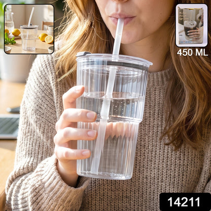 Plastic Tumbler with Lid – 450ml Reusable, Clear – side view