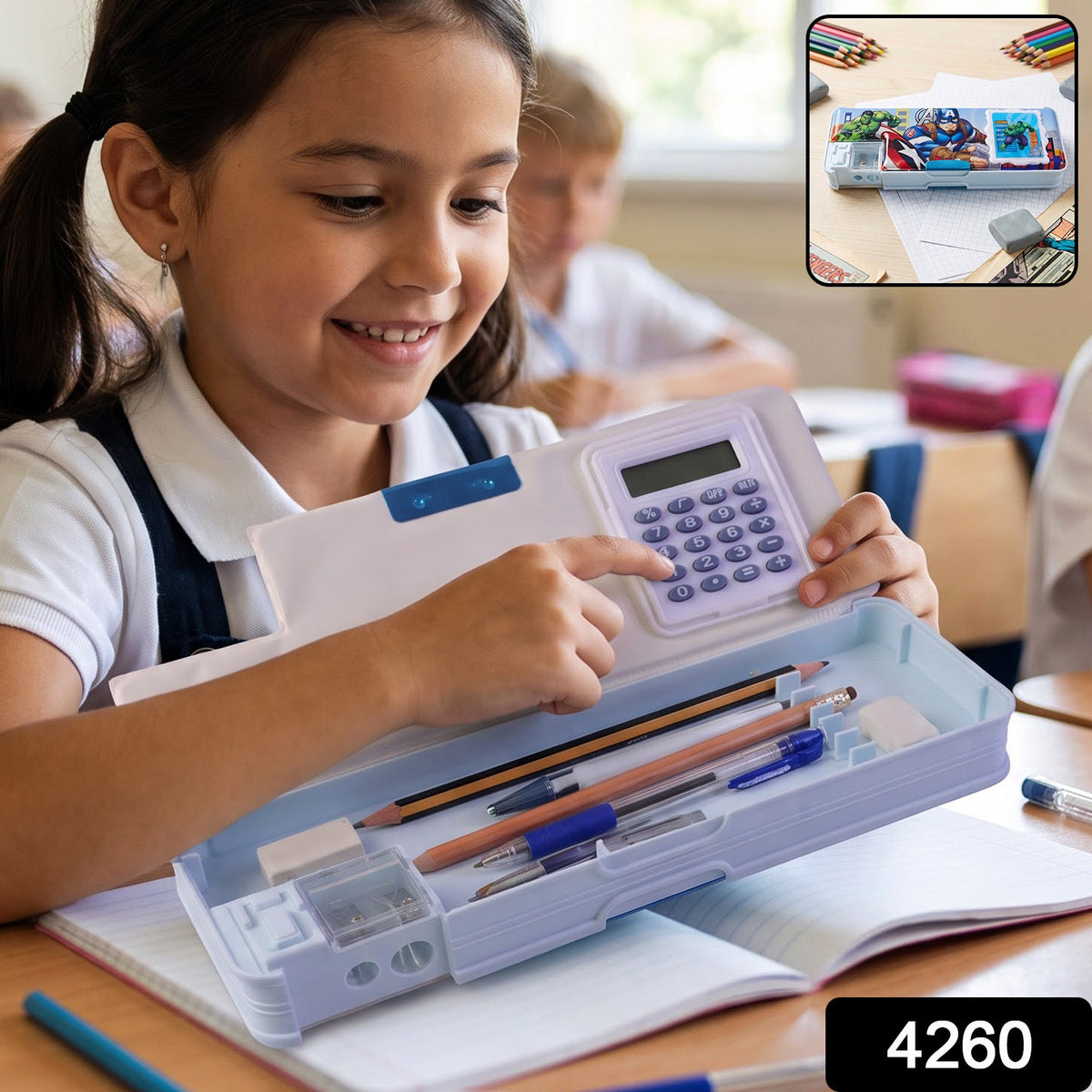 Kids Geometry Box – Multifunction Calculator & Sharpener – side view