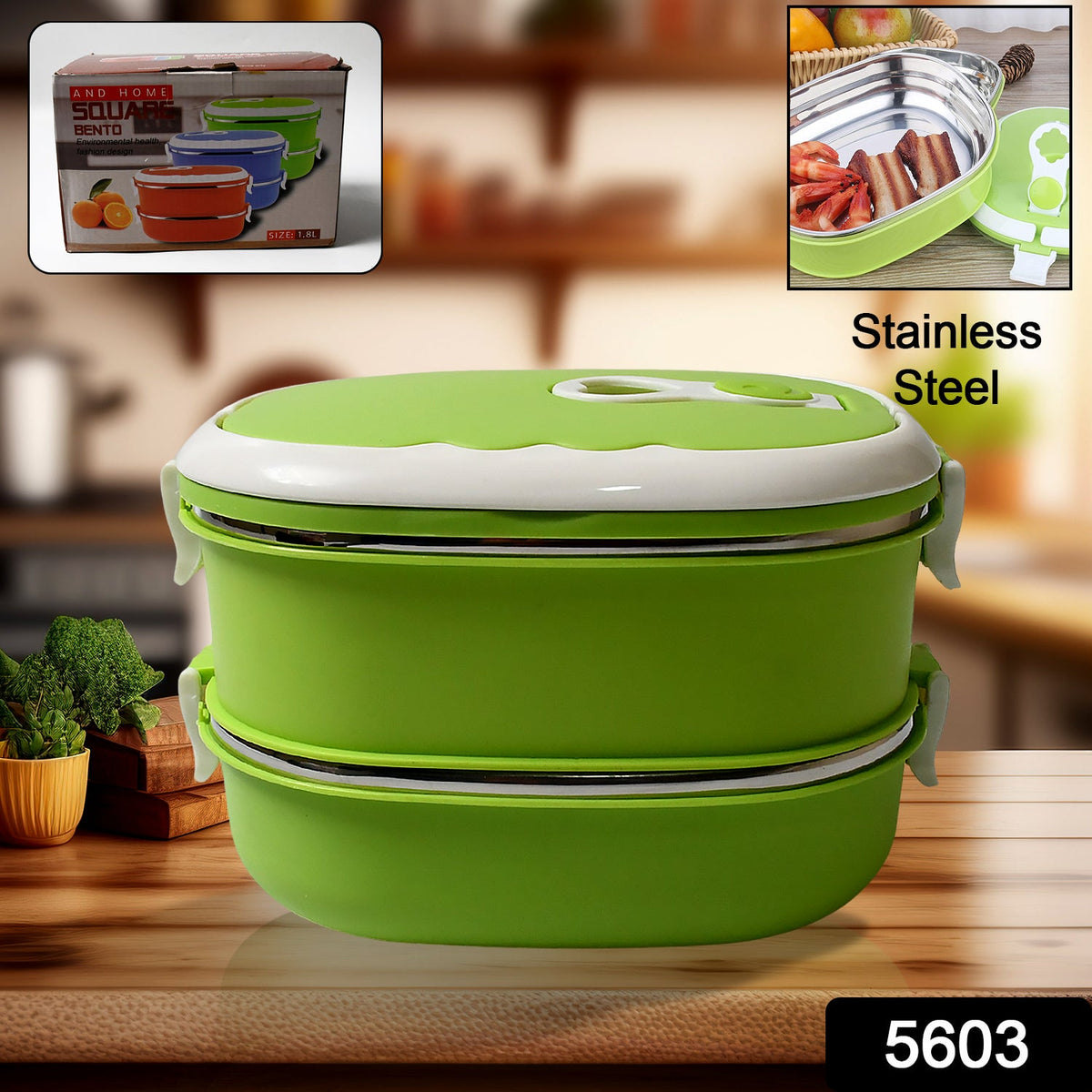 Insulated Stainless Steel Lunch Box – Thermal & Leakproof – side view
