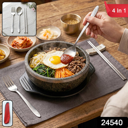 Reusable steel cutlery travel kit with carrying pouch