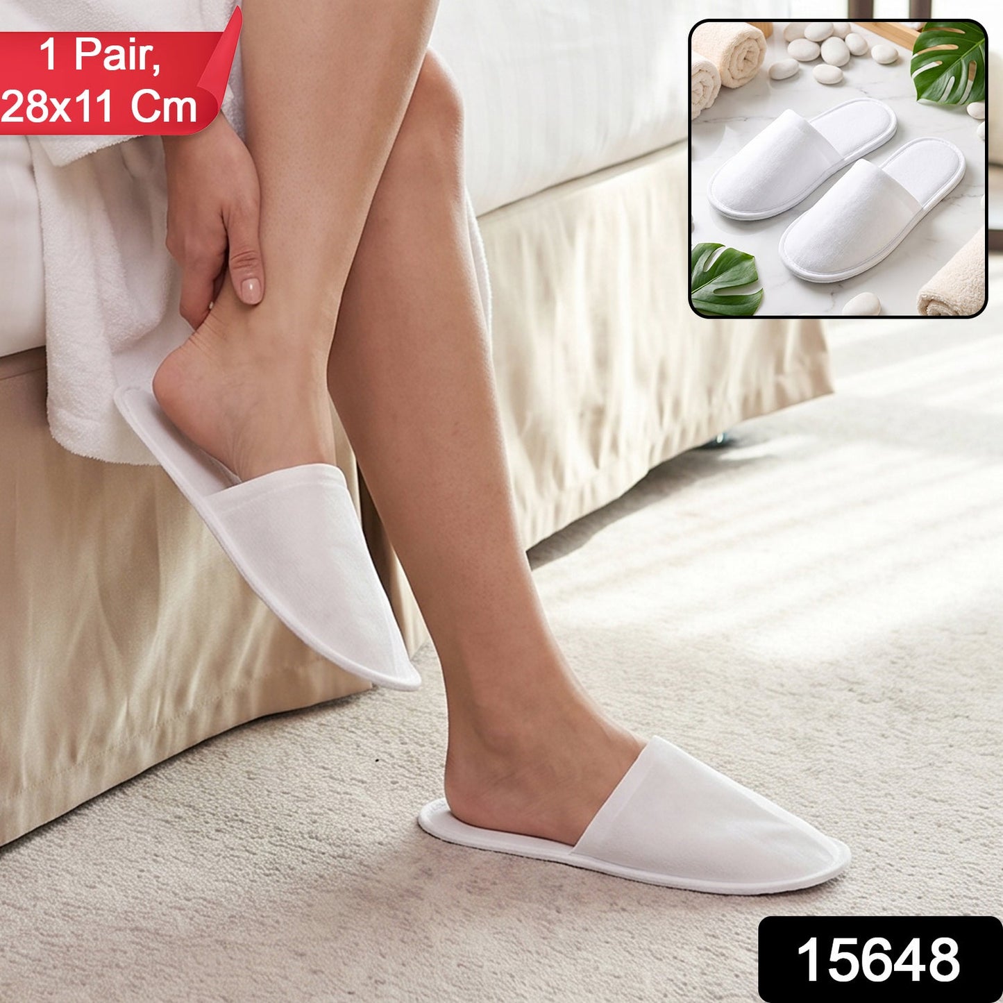 Soft Closed Toe Slippers for Hotel Spa Guest and Home White 28 x 11 cm (1 Pair) view 2