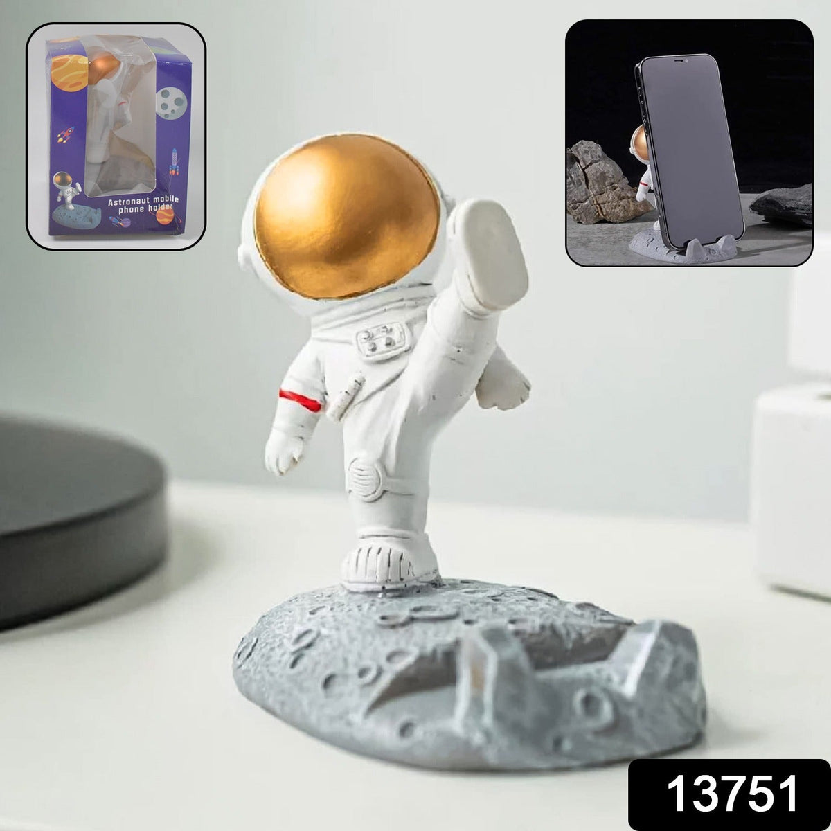 Astronaut Phone Holder – 3D Spaceman Design, Resin – side view