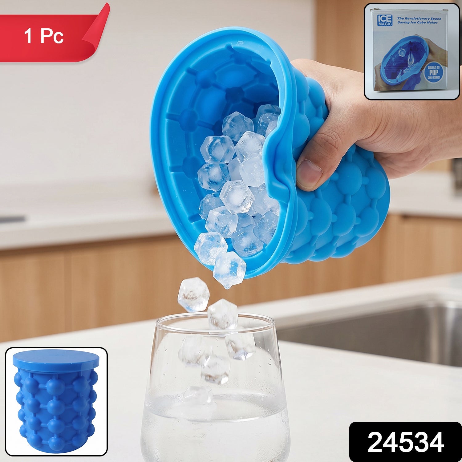 Silicone Ice Cube Maker Cup Squeeze to Pop Mould with Lid Space Saving (1 Pc) view 2