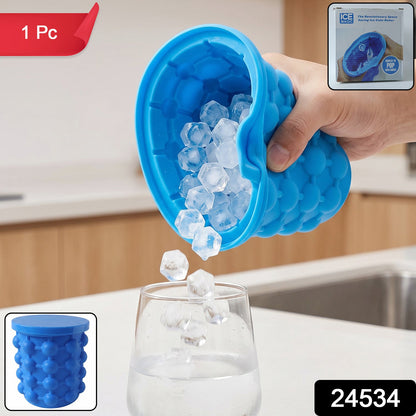 Silicone Ice Cube Maker Cup Squeeze to Pop Mould with Lid Space Saving (1 Pc) view 2