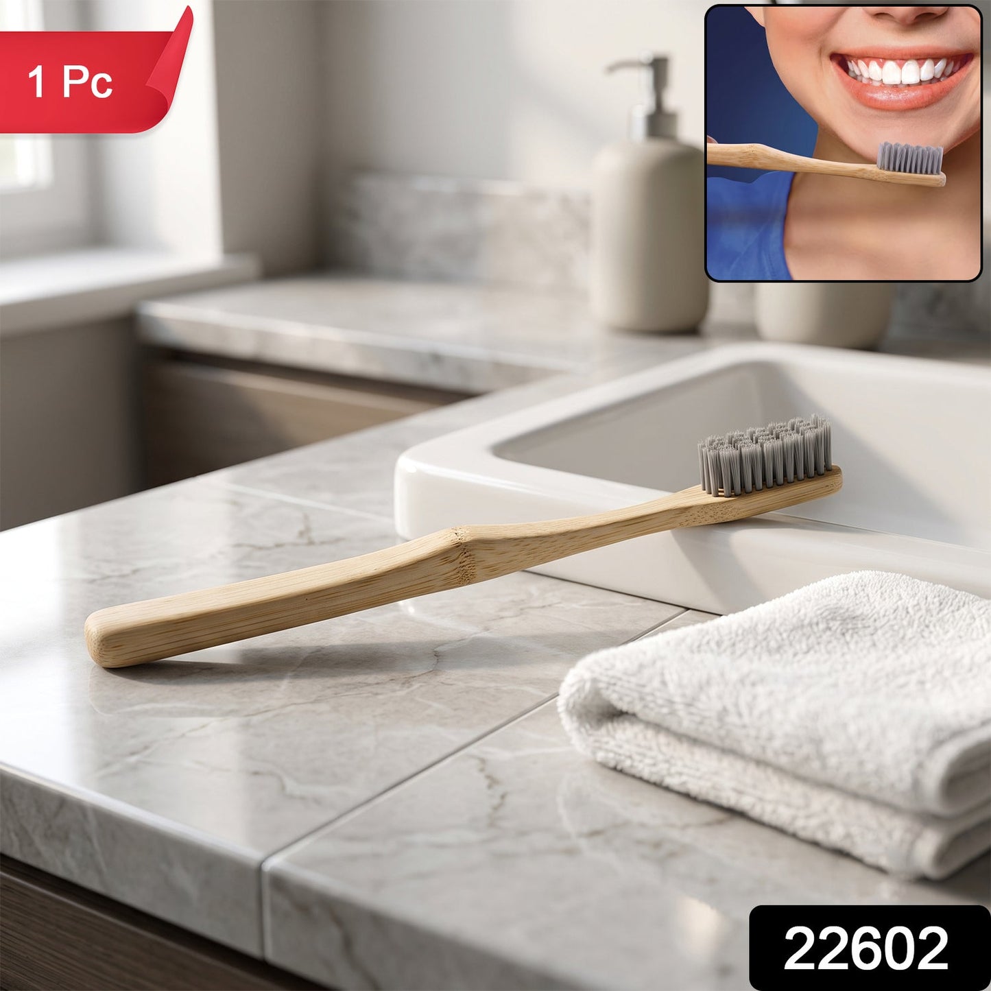 Soft Bamboo Toothbrush, Biodegradable Wooden Toothbrush with Soft Bristles (1 Pc)