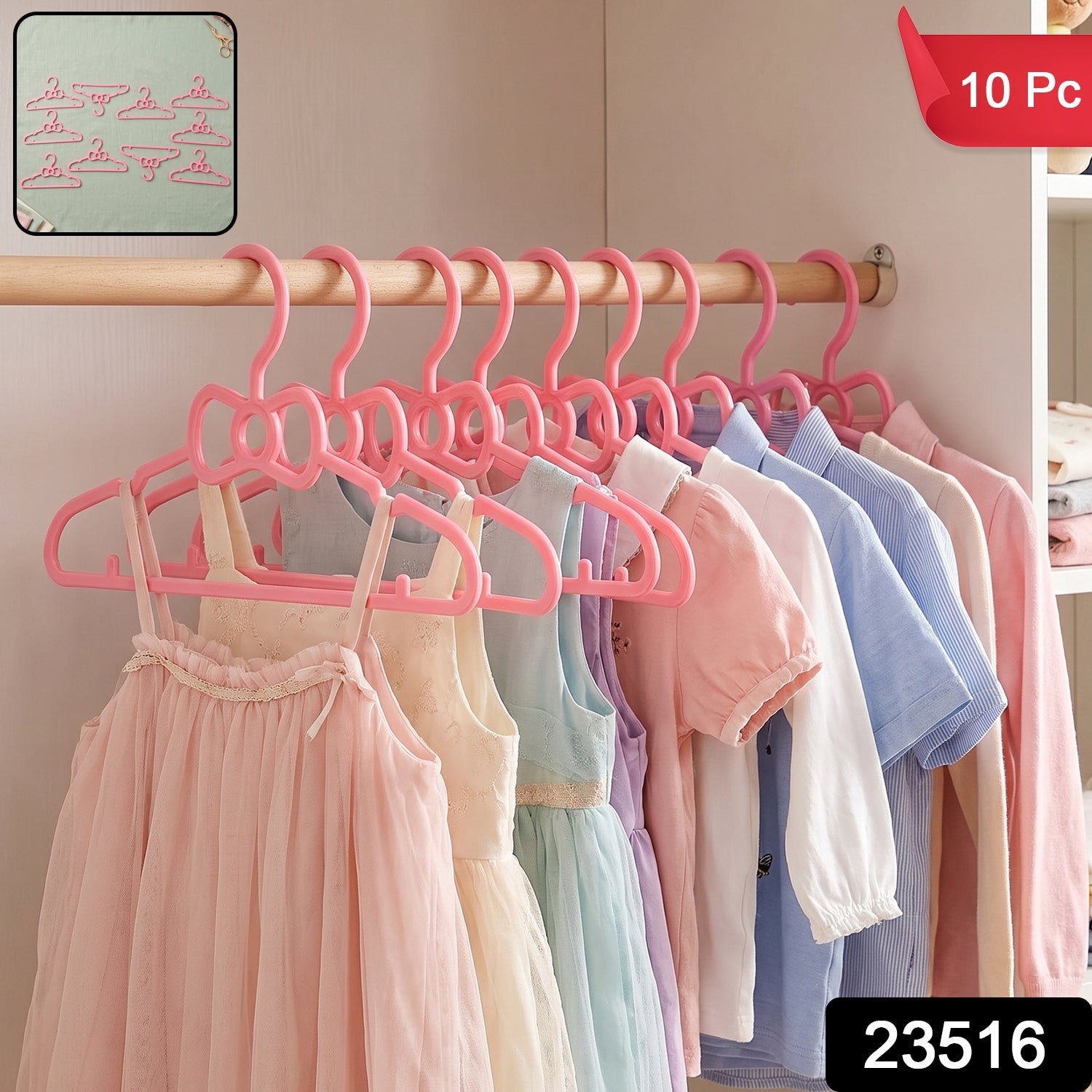 Set of 10 cute plastic hangers for baby and kids clothes