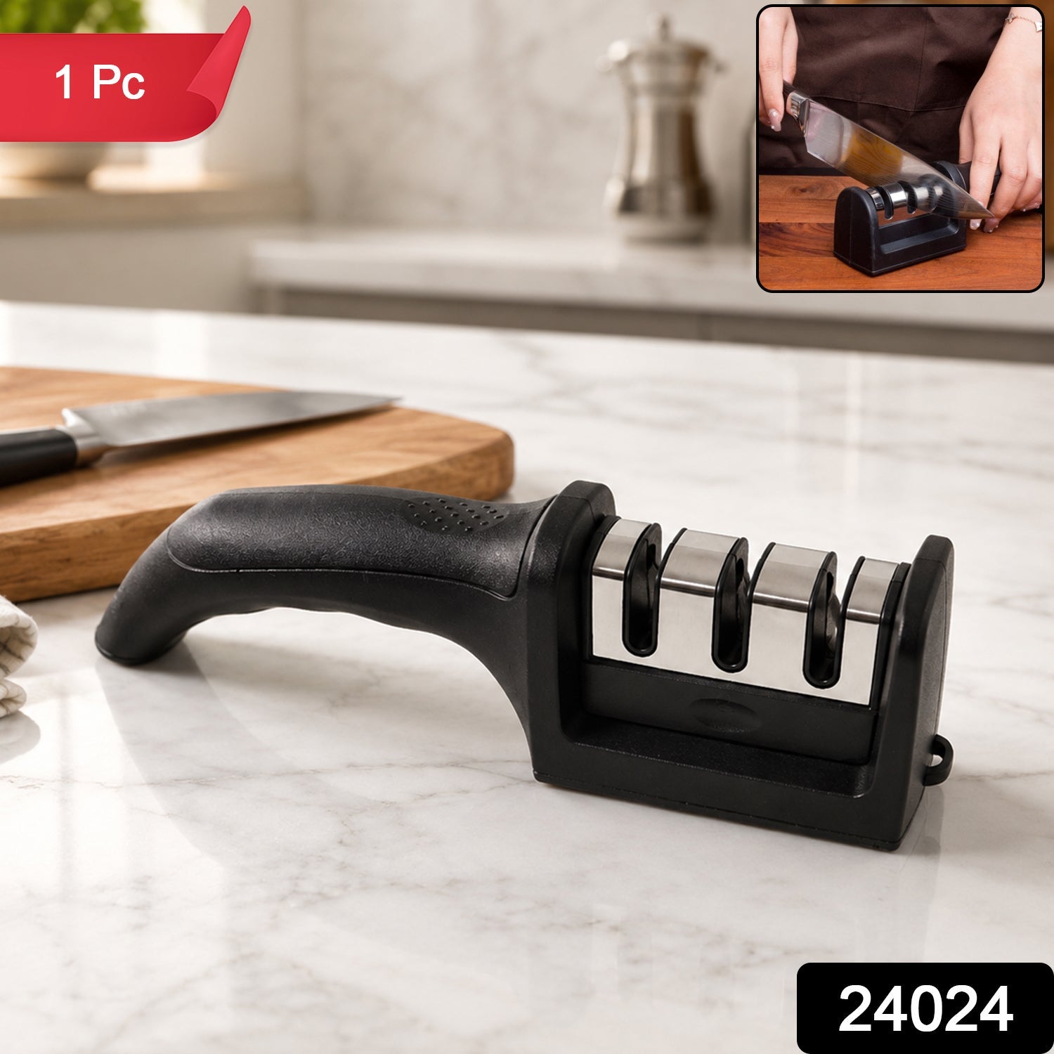 3 Stage Manual Knife Sharpener Tool for Steel and Ceramic Knives Kitchen (1 Pc) view 2