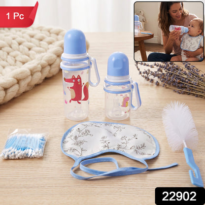Plastic Baby Feeding Bottle set with Bib Brush – side view