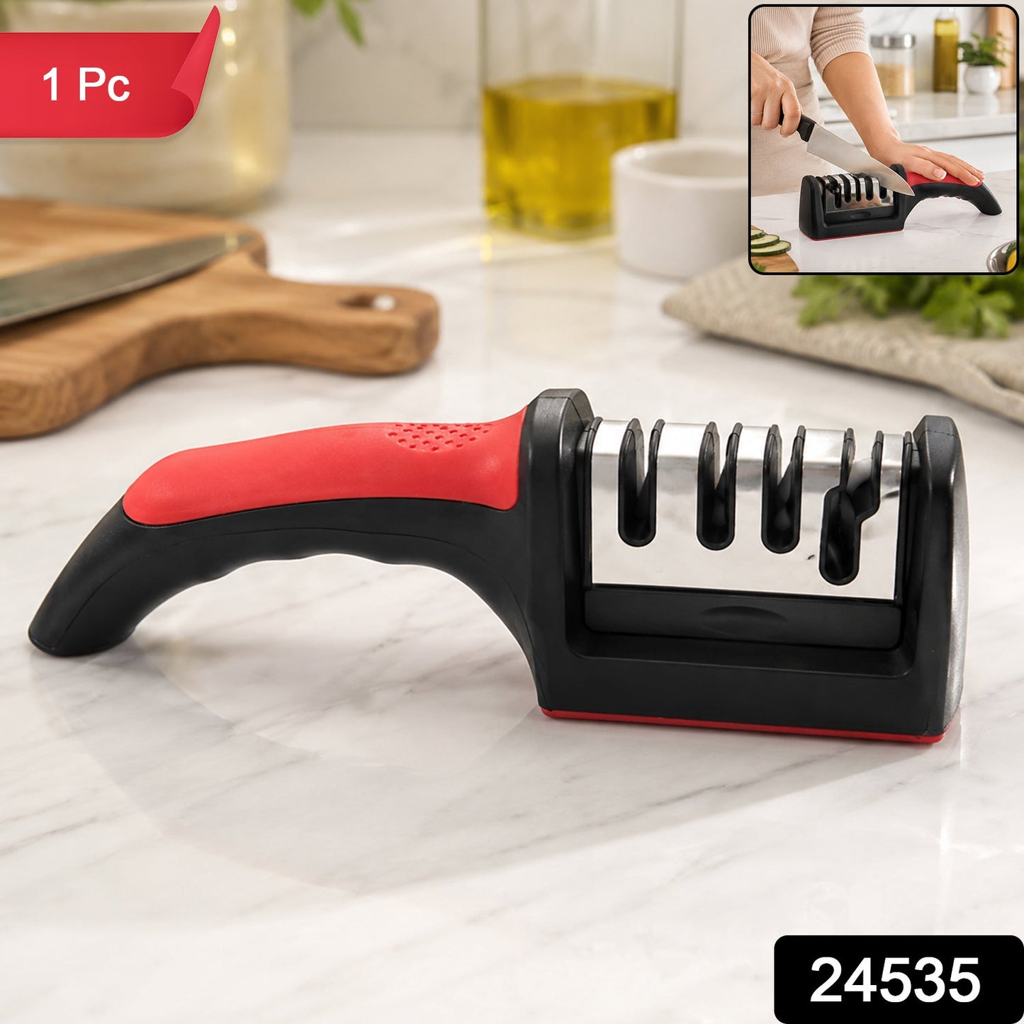 4 Stage Knife Sharpener Tool for Kitchen Knives with Non Slip Handle (1 Pc) view 2
