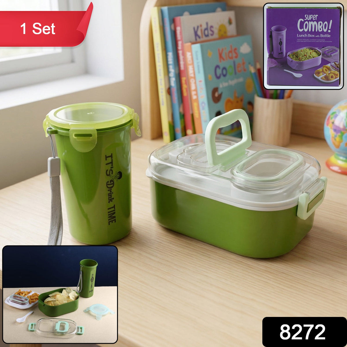 Leakproof Lunch Box set – BPA-Free with Tumbler & Cutlery – side view