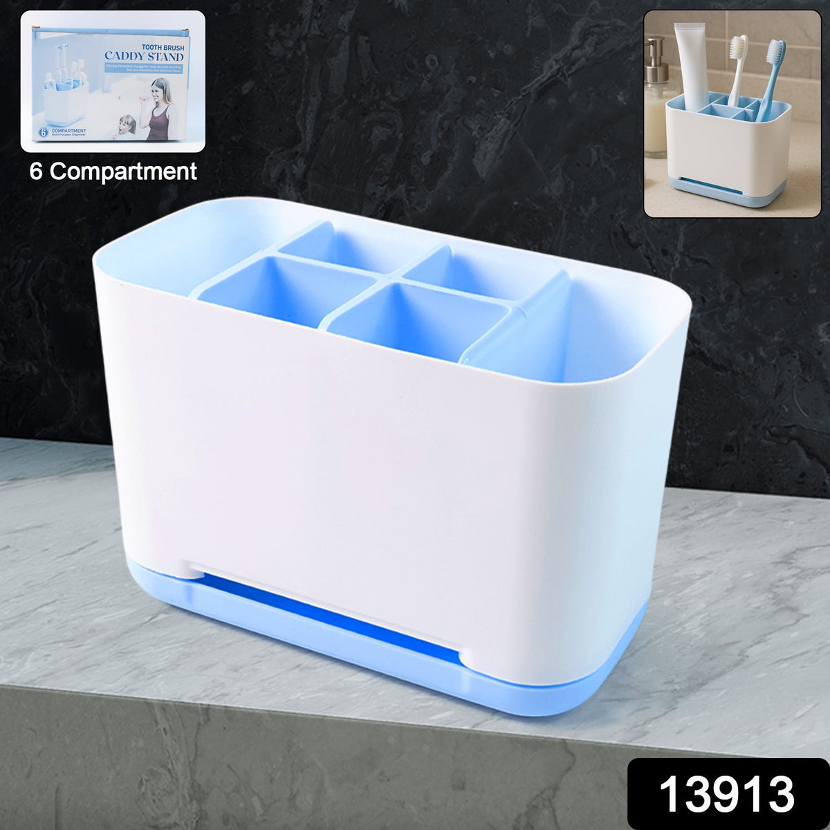 Toothbrush Holder Stand – 6-Compartment Plastic Caddy