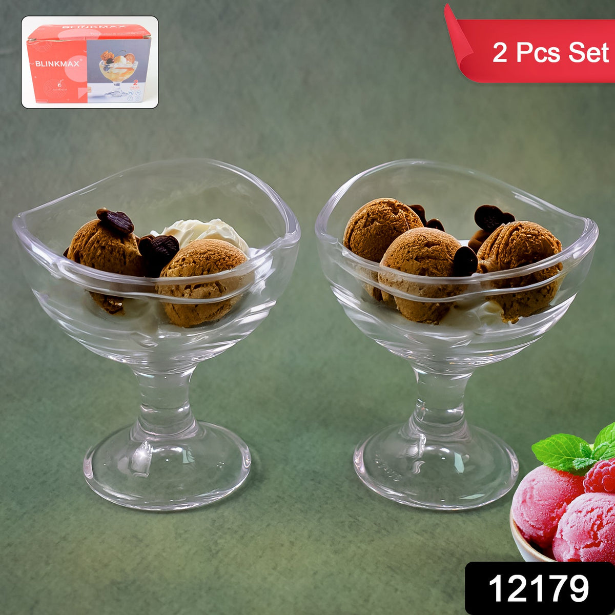 Glass Dessert Bowls – Elegant Footed set for Ice Cream – side view