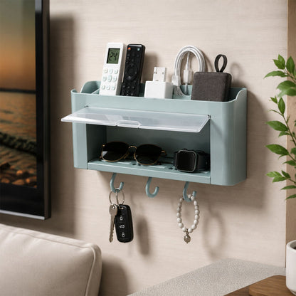 Wall mounted storage organizer shelf in a modern bathroom setting